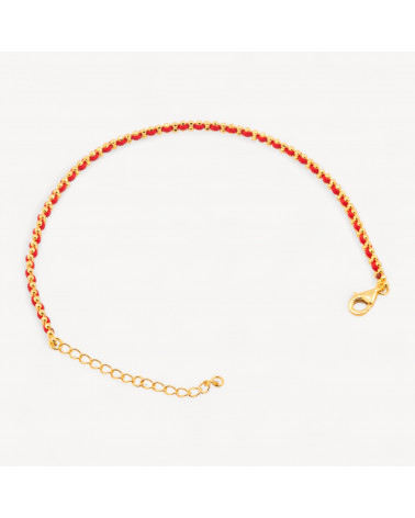 Bracciale In Argento 925 Tessuto Rosso Con Moschettone Dorato-PLATA 925 | Worldofjewel.com