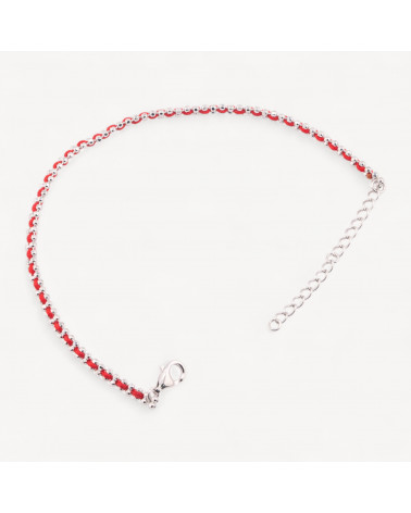 Bracciale In Argento 925 Tessuto Rosso Con Moschettone Rodiato-PLATA 925 | Worldofjewel.com