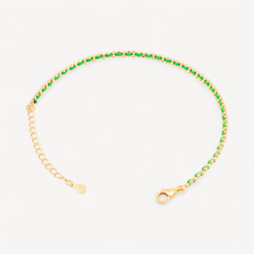 Pulsera de Plata 925 con Tejido Verde y Cierre de Langosta Chapado en Oro