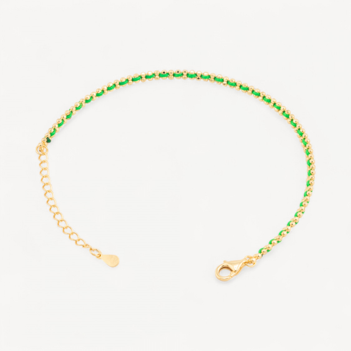 925 Silver Bracelet with Green Fabric and Gold-Plated Lobster Clasp-SILVER 925 | Worldofjewel.com
