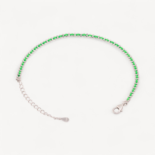 925 Silver Bracelet with Green Fabric and Rhodium-Plated Lobster Clasp