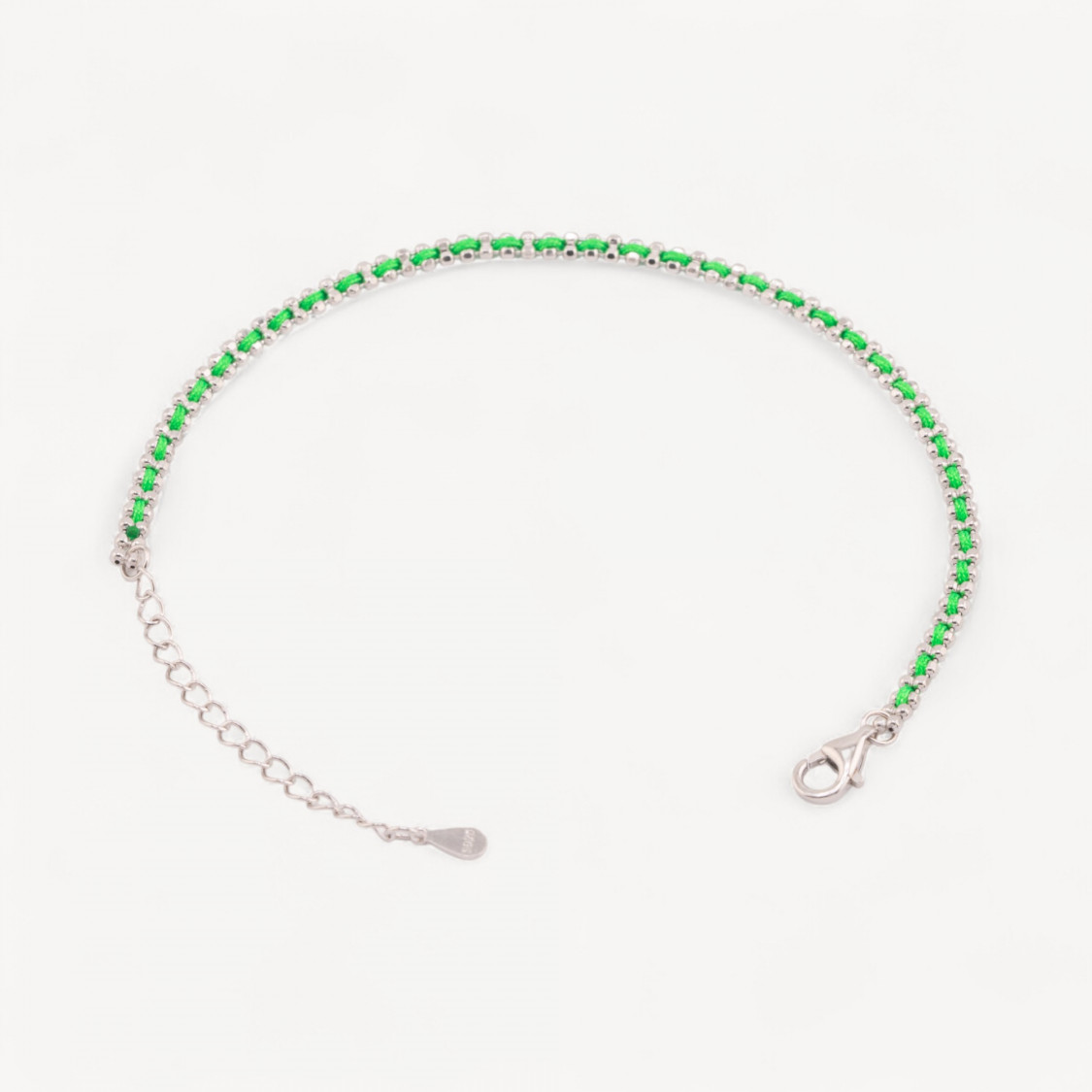 Bracciale In Argento 925 Tessuto Verde Con Moschettone Rodiato-PLATA 925 | Worldofjewel.com