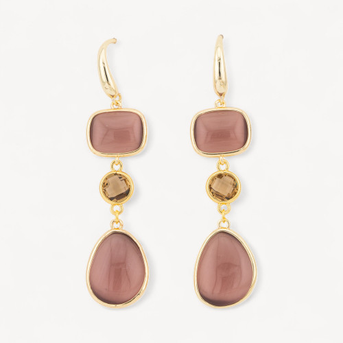 Pendientes de bronce con rectángulo de ojo de gato y mango en polvo de 17 x 70 mm