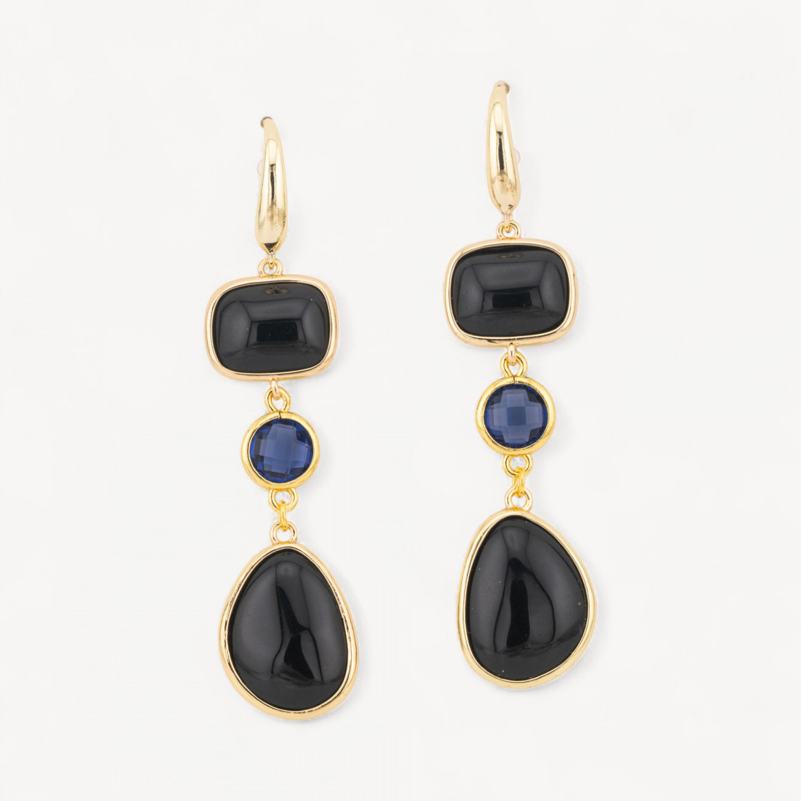 Orecchini Di Bronzo A Perno Con Occhio Di Gatto Retangolo e Mango 17x70mm Nero-ORECCHINI MADE WITH STYLE | Worldofjewel.com
