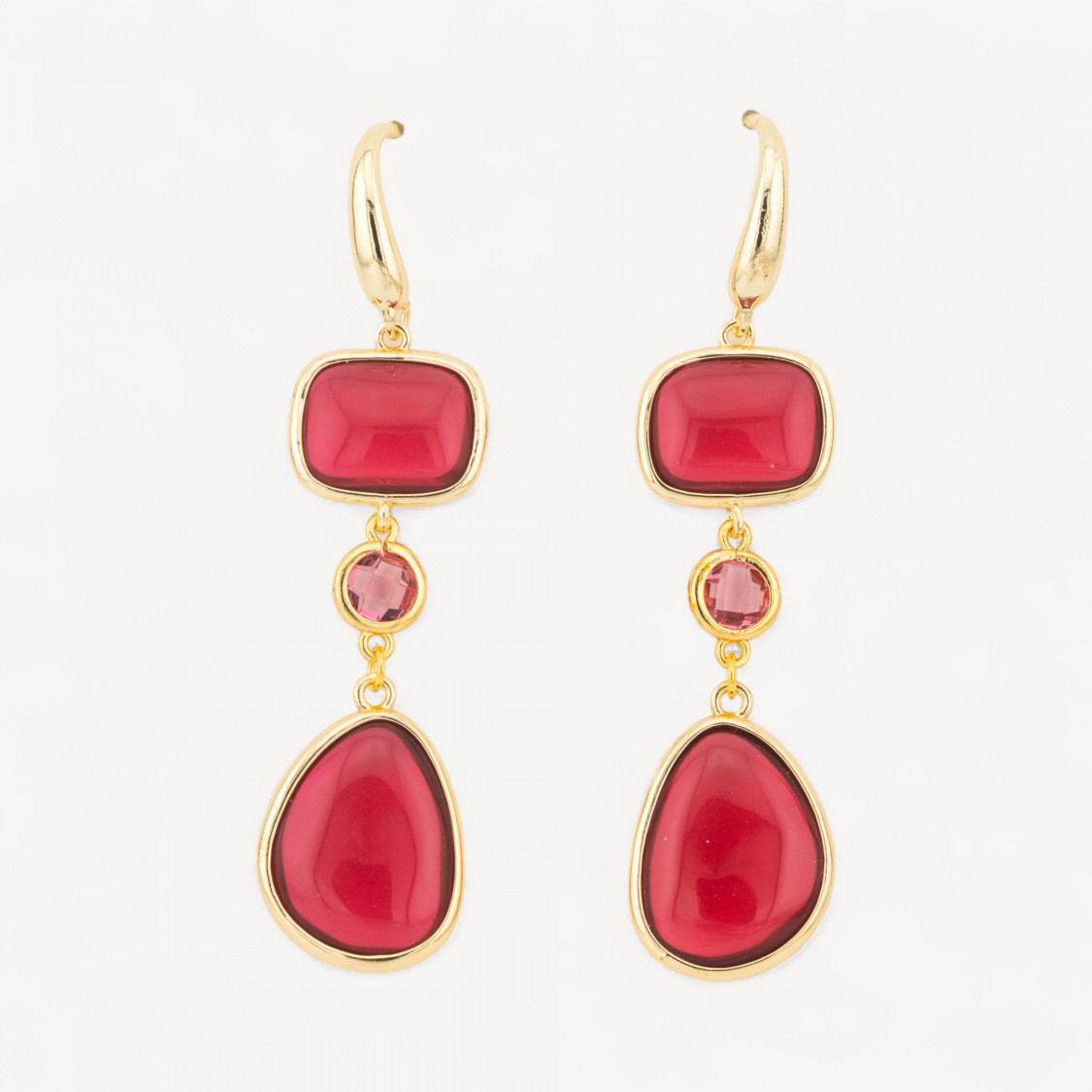 Orecchini Di Bronzo A Perno Con Occhio Di Gatto Retangolo e Mango 17x70mm Rosso Ruby-ORECCHINI MADE WITH STYLE | Worldofjewel.com