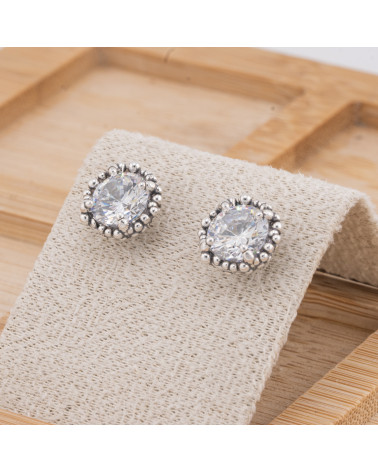 Orecchini Gioiello In Argento 925 Microfusione Puntinato Con Zircone 11mm MOD4484 Bianco-SILVER 925 DESIGN ITALY | Worldofjewel.com
