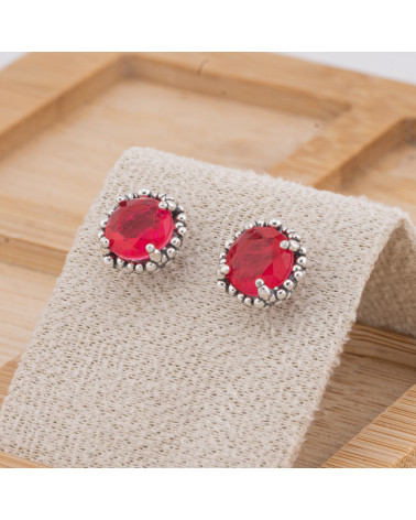 Orecchini Gioiello In Argento 925 Microfusione Puntinato Con Zircone 11mm MOD4484 Rosso-SILBER 925 DESIGN ITALIEN | Worldofjewel.com