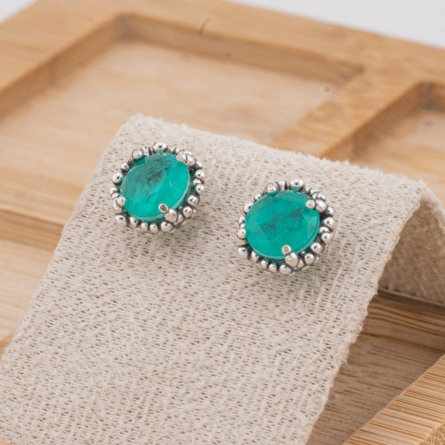 Pendientes de plata 925 microfundida con incrustaciones de puntos y circonita de 11 mm MOD4484 Verde agua