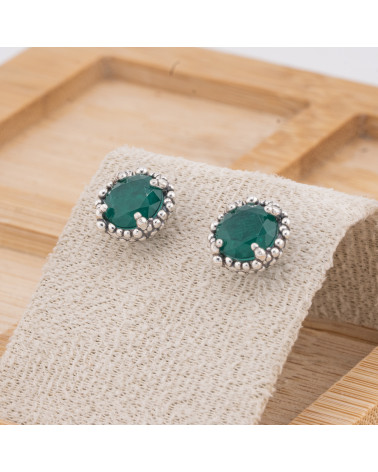 Orecchini Gioiello In Argento 925 Microfusione Puntinato Con Zircone 11mm MOD4484 Verde Smeraldo-SILVER 925 DESIGN ITALY | Worldofjewel.com