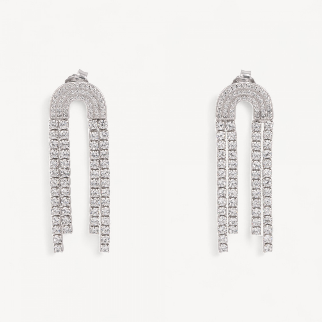 Orecchini In Argento 925 Con Zirconi 1 Coppia Rodiato-FLORA COLLECTION | Worldofjewel.com