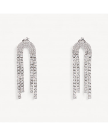 Orecchini In Argento 925 Con Zirconi 1 Coppia Rodiato-FLORA COLLECTION | Worldofjewel.com