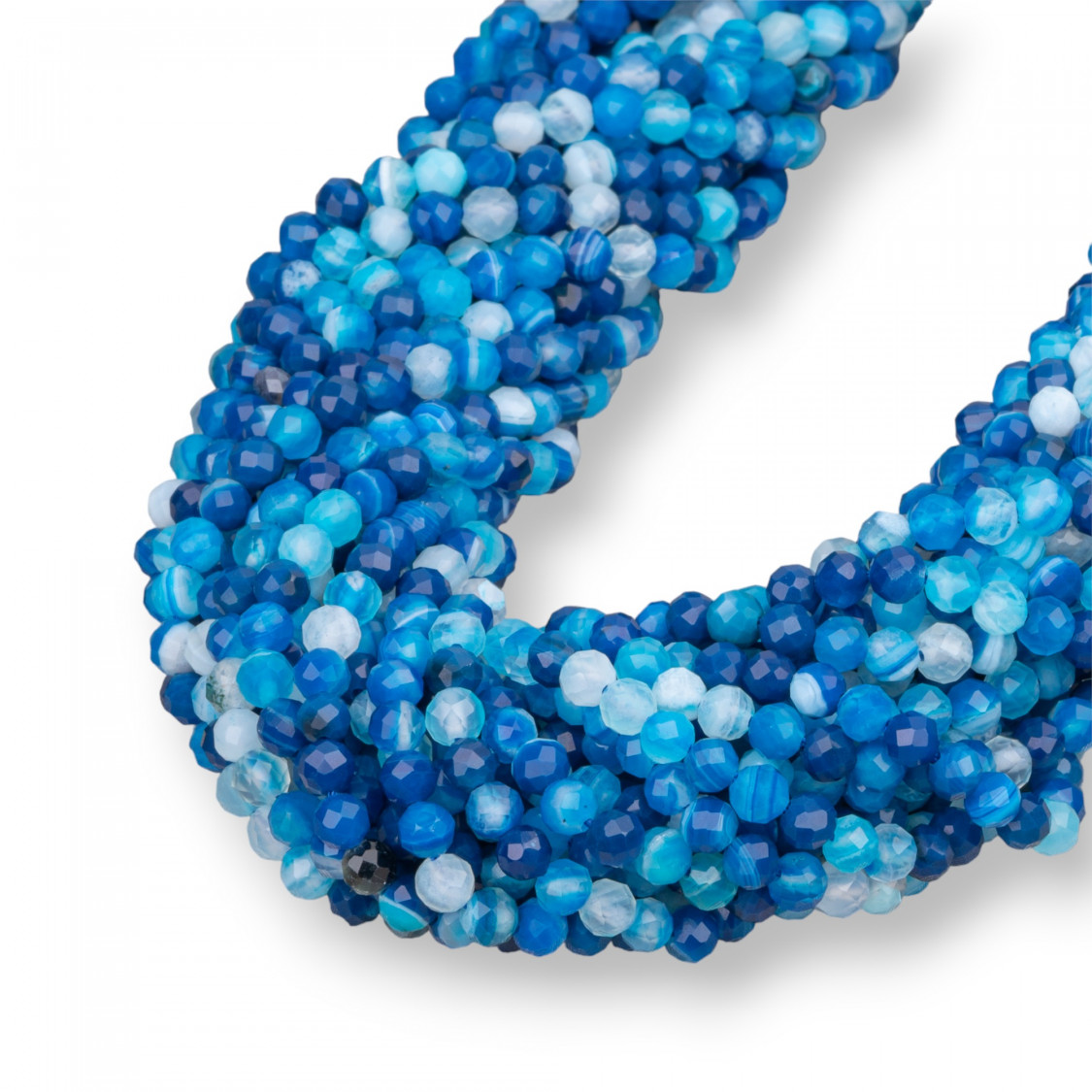 Tiefblaue, gestreifte, facettierte, runde Achatperle, 4 mm-BLAUER ACHAT | Worldofjewel.com