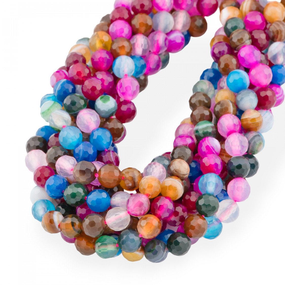 Perle ronde à facettes rayée en agate multicolore de 4 mm-AGATE MULTICOLORE RAYÉE | Worldofjewel.com