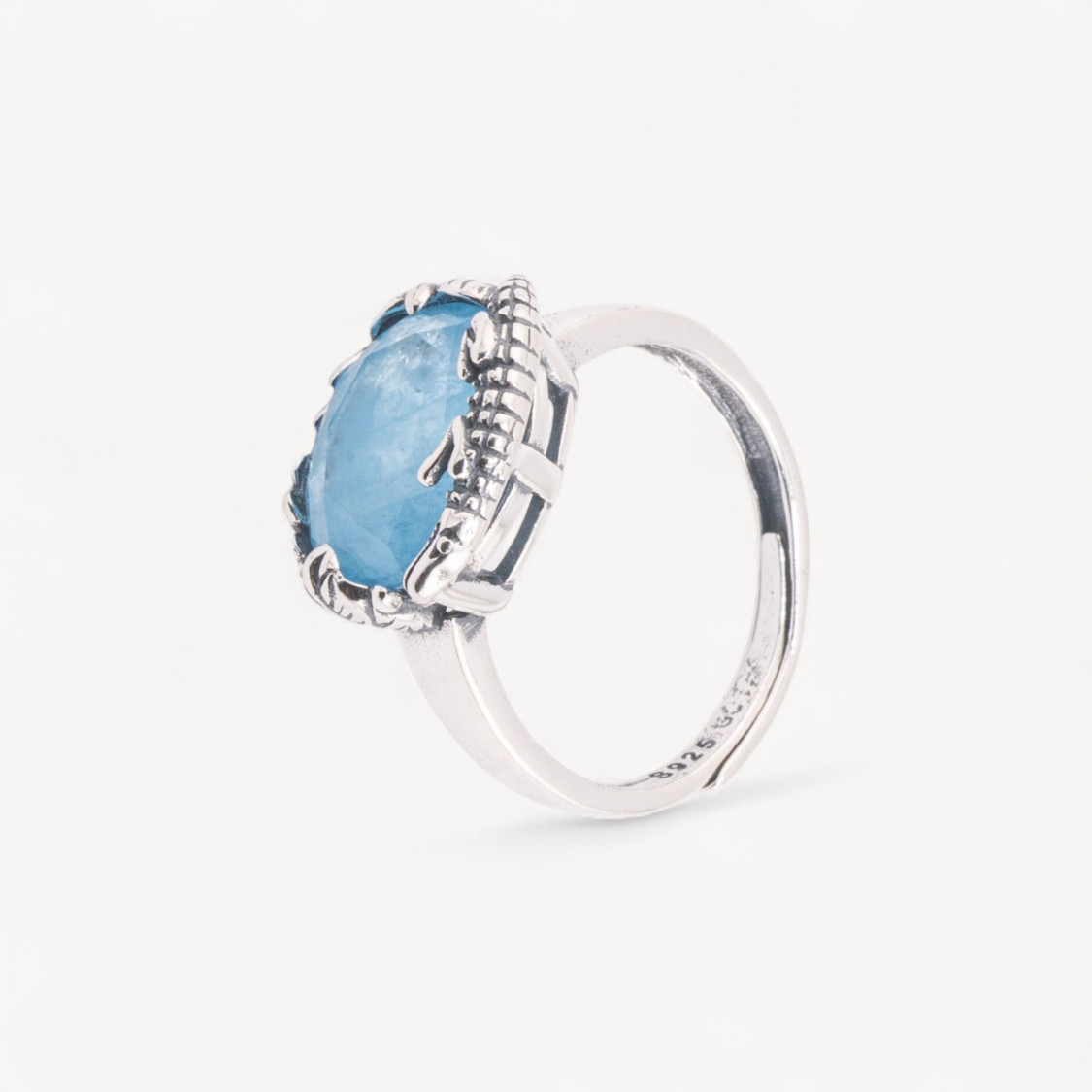 Anello Gioiello In Argento 925 Microfusione Crocco Con Zircone Azzurro Misura Regolabile MOD4475-BAGUES EN ARGENT 925 | Worldofjewel.com