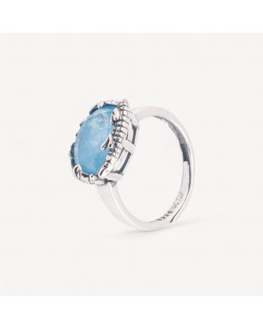 Anello Gioiello In Argento 925 Microfusione Crocco Con Zircone Azzurro Misura Regolabile MOD4475-BAGUES EN ARGENT 925 | Worldofjewel.com