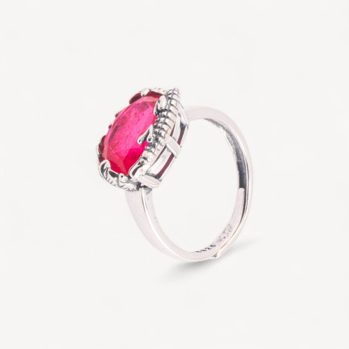 Bague bijou en argent 925 micro-moulé, motif crocodile, ornée d'un zircon fuchsia, taille ajustable MOD4475