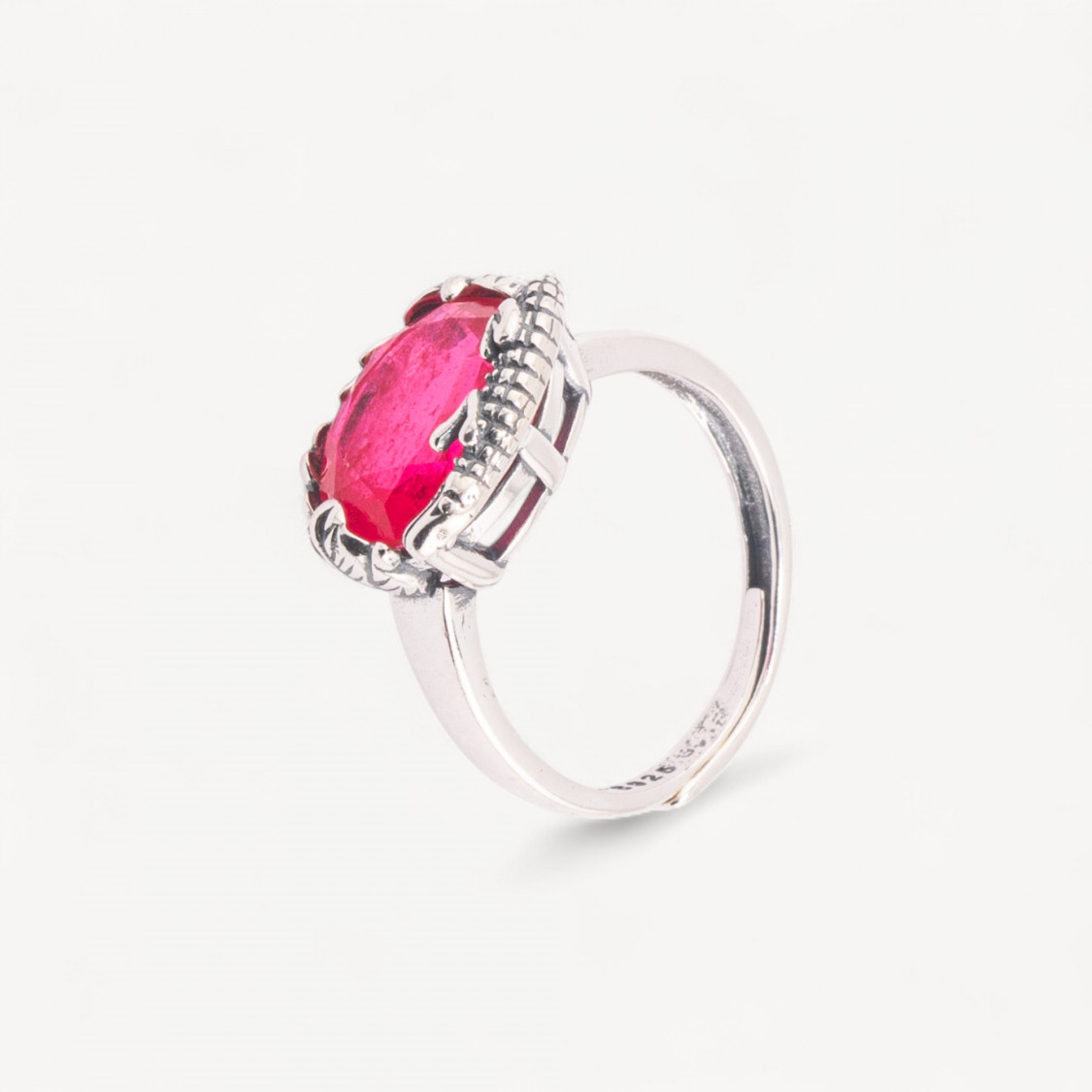 Anello Gioiello In Argento 925 Microfusione Crocco Con Zircone Fucsia Misura Regolabile MOD4475-BAGUES EN ARGENT 925 | Worldofjewel.com