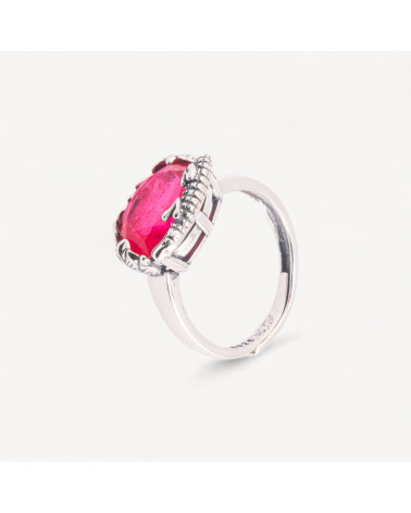 Anello Gioiello In Argento 925 Microfusione Crocco Con Zircone Fucsia Misura Regolabile MOD4475-BAGUES EN ARGENT 925 | Worldofjewel.com