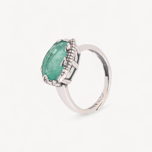 Anillo de plata 925 microfundido con diseño de cocodrilo y circonita verde, talla ajustable MOD4475