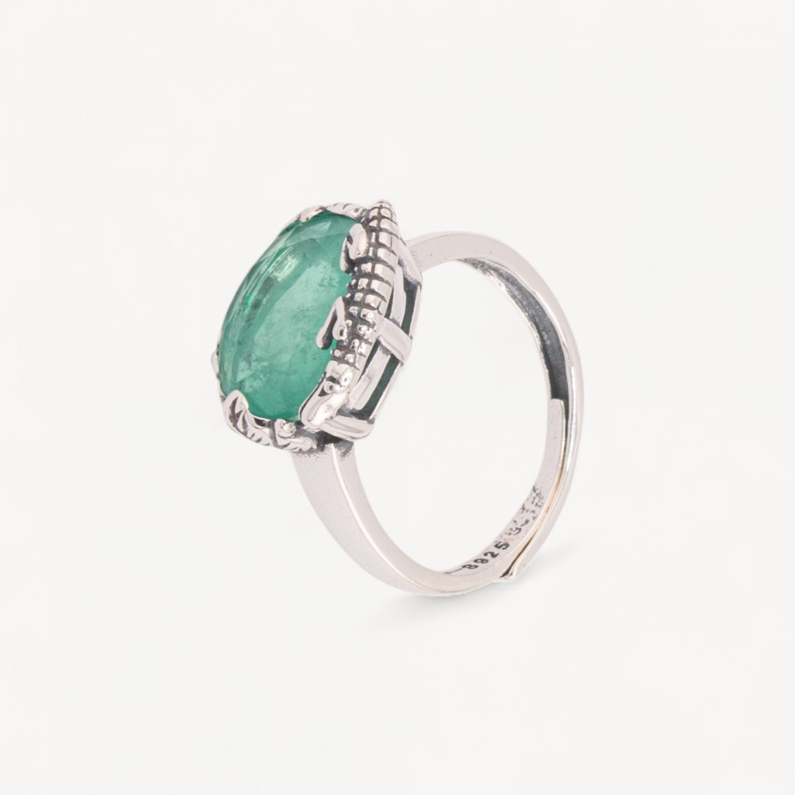Anello Gioiello In Argento 925 Microfusione Crocco Con Zircone Verde Misura Regolabile MOD4475-BAGUES EN ARGENT 925 | Worldofjewel.com