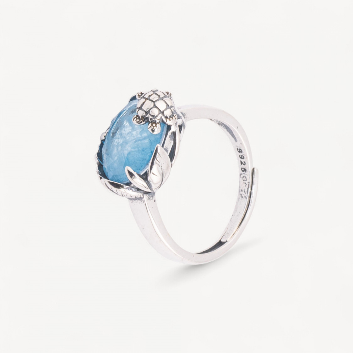 Anello Gioiello In Argento 925 Microfusione Turtle Con Zircone Celeste Misura Regolabile MOD4476-BAGUES EN ARGENT 925 | Worldofjewel.com