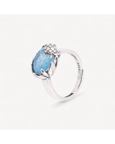 Anello Gioiello In Argento 925 Microfusione Turtle Con Zircone Celeste Misura Regolabile MOD4476-BAGUES EN ARGENT 925 | Worldofjewel.com