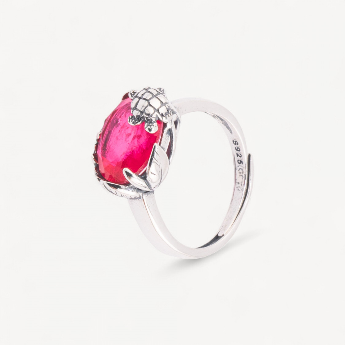 Anello Gioiello In Argento 925 Microfusione Turtle Con Zircone Fucsia Misura Regolabile MOD4476-BAGUES EN ARGENT 925 | Worldofjewel.com