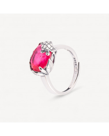 Anello Gioiello In Argento 925 Microfusione Turtle Con Zircone Fucsia Misura Regolabile MOD4476-BAGUES EN ARGENT 925 | Worldofjewel.com