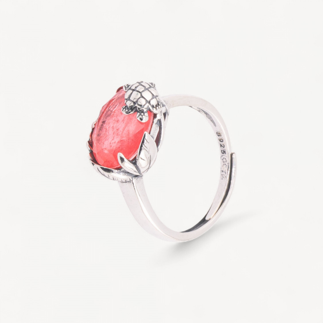 Anello Gioiello In Argento 925 Microfusione Turtle Con Zircone Rosa Salmone Misura Regolabile MOD4476-BAGUES EN ARGENT 925 | Worldofjewel.com