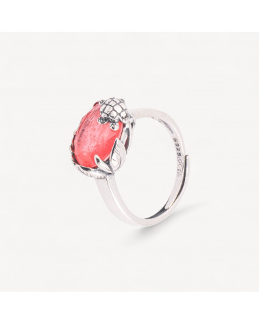 Anello Gioiello In Argento 925 Microfusione Turtle Con Zircone Rosa Salmone Misura Regolabile MOD4476-BAGUES EN ARGENT 925 | Worldofjewel.com