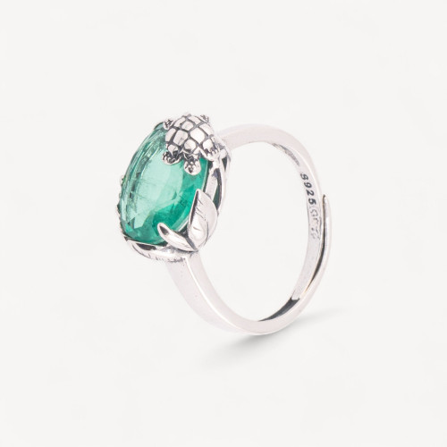 Bague en argent 925 en forme de tortue, sertie d'un zircon vert, taille ajustable MOD4476