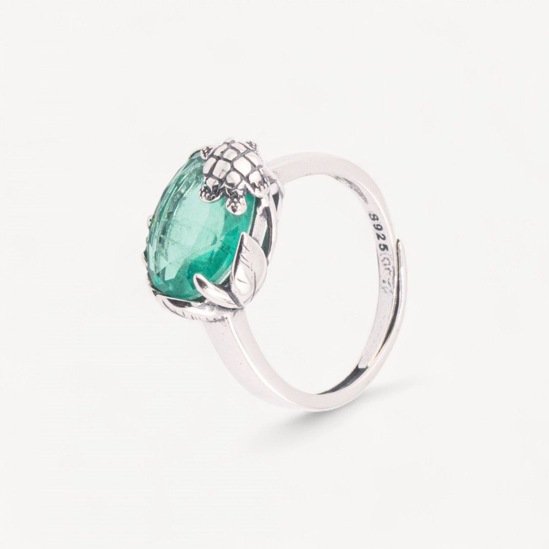 Anello Gioiello In Argento 925 Microfusione Turtle Con Zircone Verde Misura Regolabile MOD4476-BAGUES EN ARGENT 925 | Worldofjewel.com