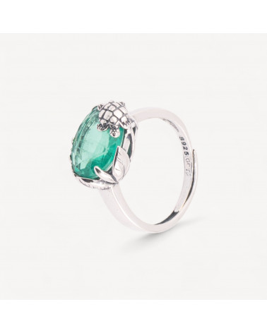 Anello Gioiello In Argento 925 Microfusione Turtle Con Zircone Verde Misura Regolabile MOD4476-BAGUES EN ARGENT 925 | Worldofjewel.com