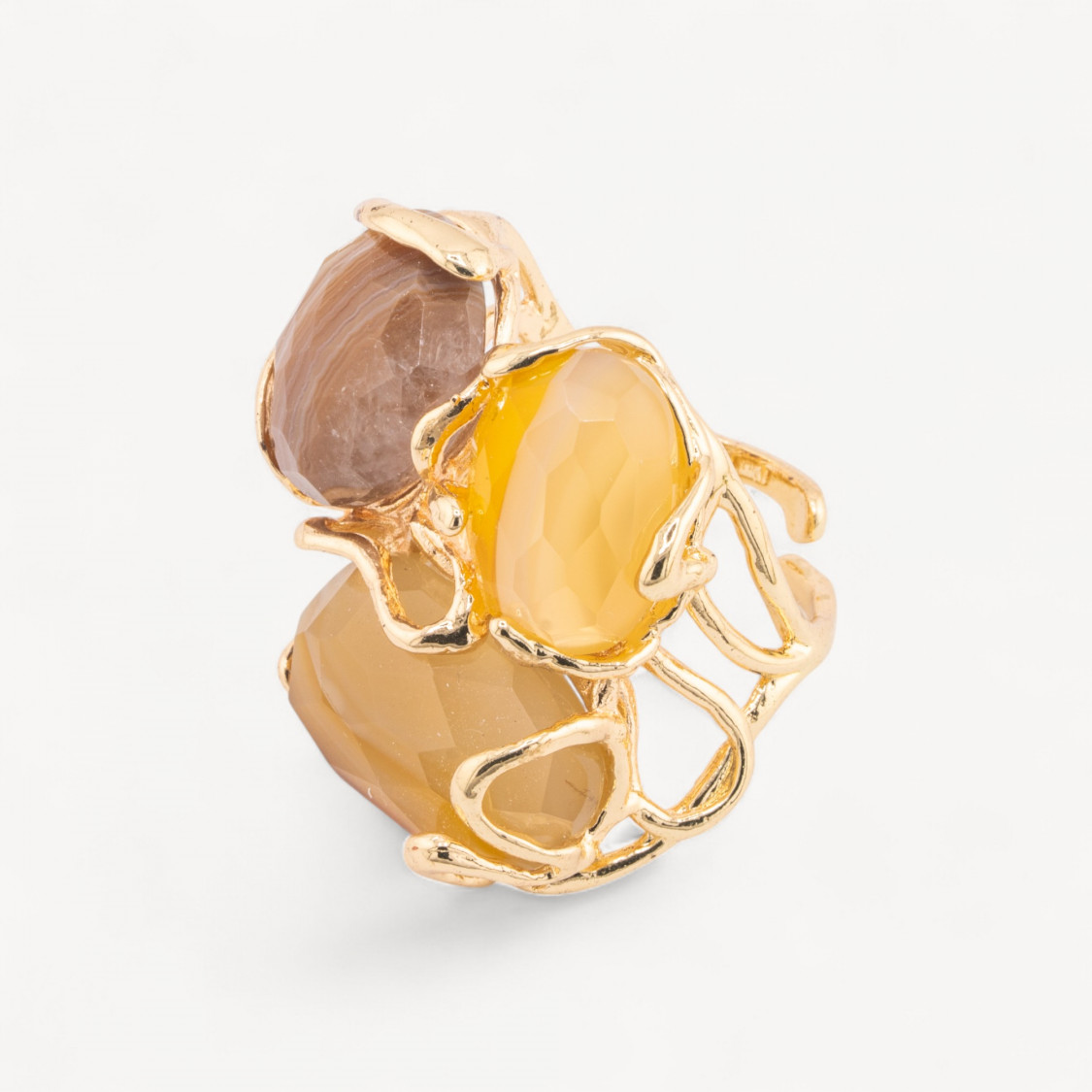 Anello Regolabile in Bronzo Dorato Collezione AURORA con Occhio Di Gatto Multicolor 3 | Gioiello Artigianale Donna 32x36mm-ANELLI BIJOUX DONNA AURORA BEST SELLER | Worldofjewel.com