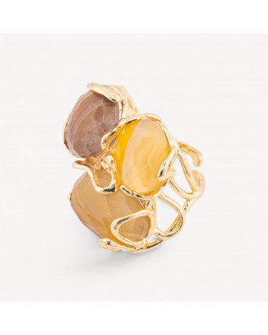 Anello Regolabile in Bronzo Dorato Collezione AURORA con Occhio Di Gatto Multicolor 3 | Gioiello Artigianale Donna 32x36mm-ANELLI BIJOUX DONNA AURORA BEST SELLER | Worldofjewel.com