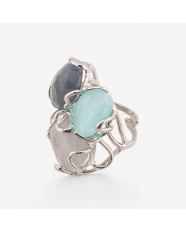 Anello Regolabile in Bronzo Rodiato Collezione AURORA con Occhio di Gatto Multicolor 4| Gioiello Artigianale Donna 32x36mm-ANELLI BIJOUX DONNA AURORA BEST SELLER | Worldofjewel.com