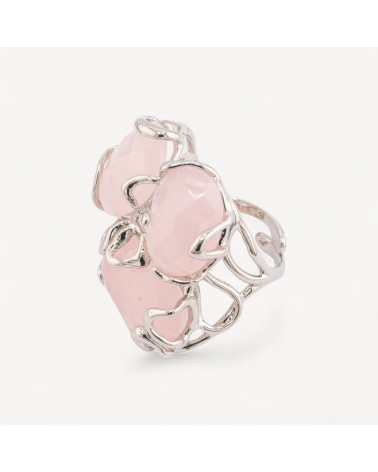 Anello Regolabile in Bronzo Rodiato Collezione AURORA con Pietre Dure Quarzo Rosa | Gioiello Artigianale Donna 32x36mm-ANELLI BIJOUX DONNA AURORA BEST SELLER | Worldofjewel.com