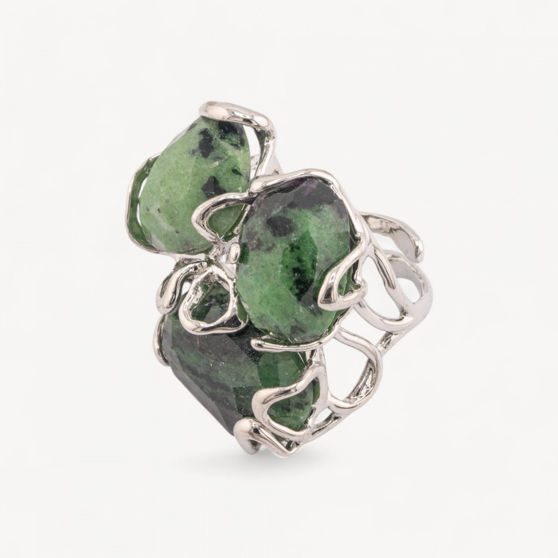 Anello Regolabile in Bronzo Rodiato Collezione AURORA con Pietre Dure Rodocrosite| Gioiello Artigianale Donna 32x36mm-ANELLI BIJOUX DONNA AURORA BEST SELLER | Worldofjewel.com