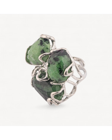 Anello Regolabile in Bronzo Rodiato Collezione AURORA con Pietre Dure Rodocrosite| Gioiello Artigianale Donna 32x36mm-ANELLI BIJOUX DONNA AURORA BEST SELLER | Worldofjewel.com