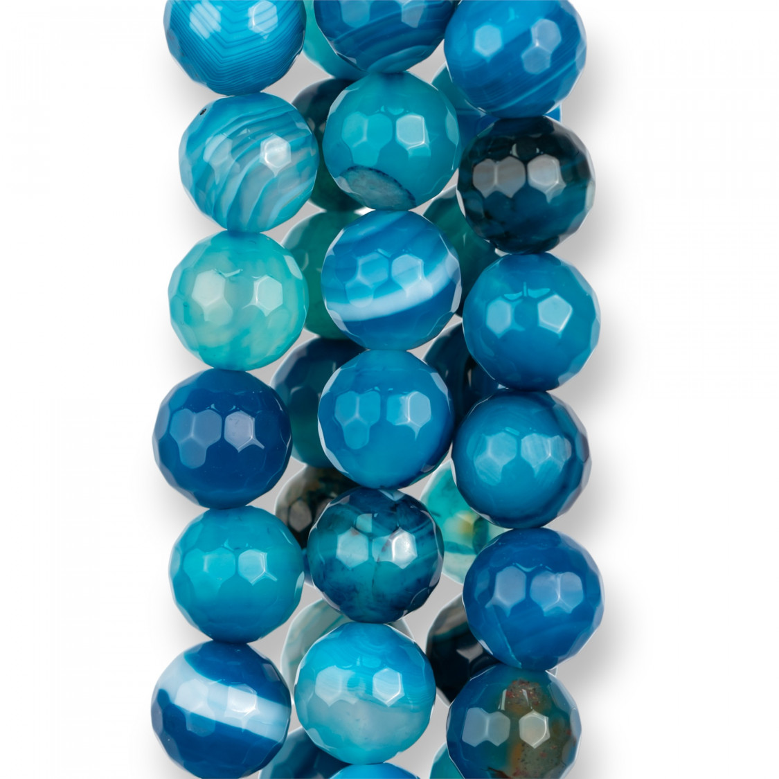 Cuenta redonda facetada rayada de ágata azul de 12 mm-ÁGATA | Worldofjewel.com