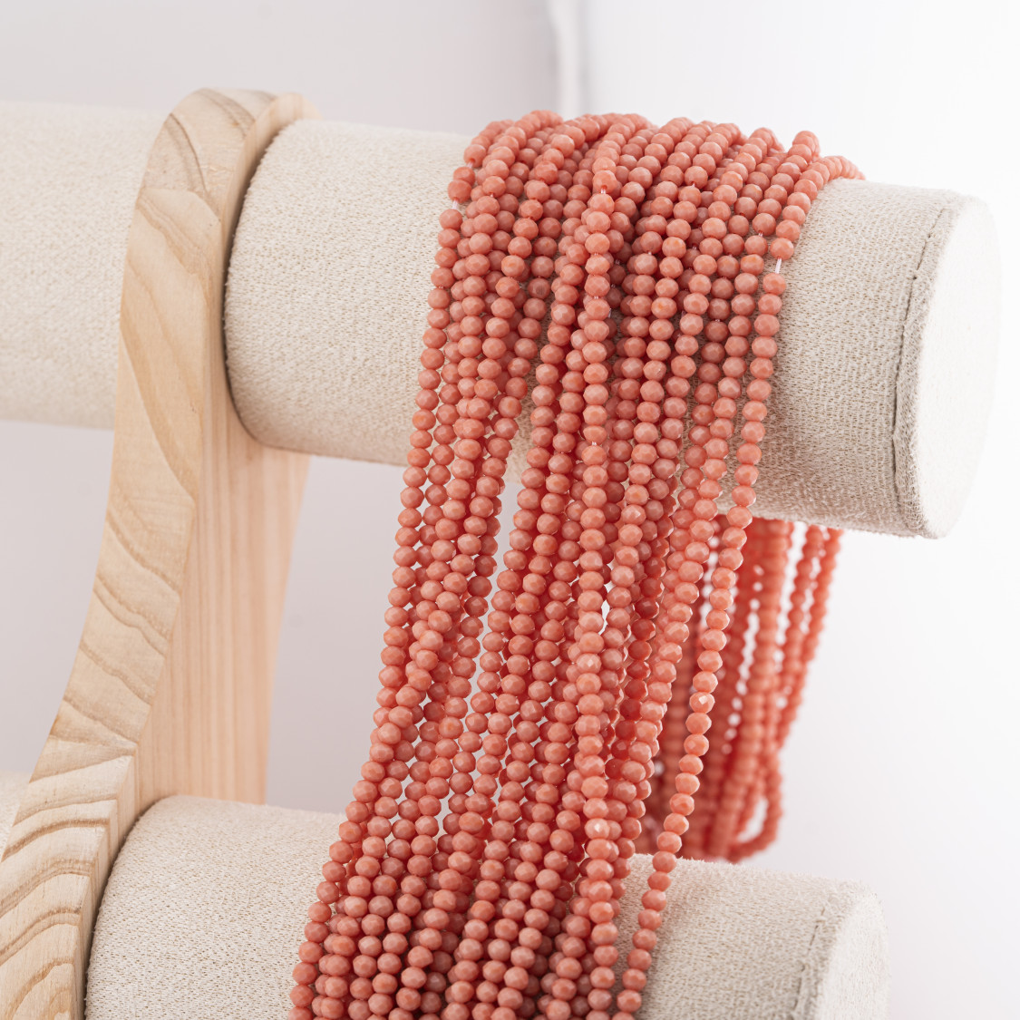 Perline Di Cristalli Rondelle Sfaccettate 3,5x2,5mm 10 FILI Su Filo Di Cotone Pronti all'uso Rosa Corallo Scuro-RONDELLE 3,5x2,5mm | Worldofjewel.com