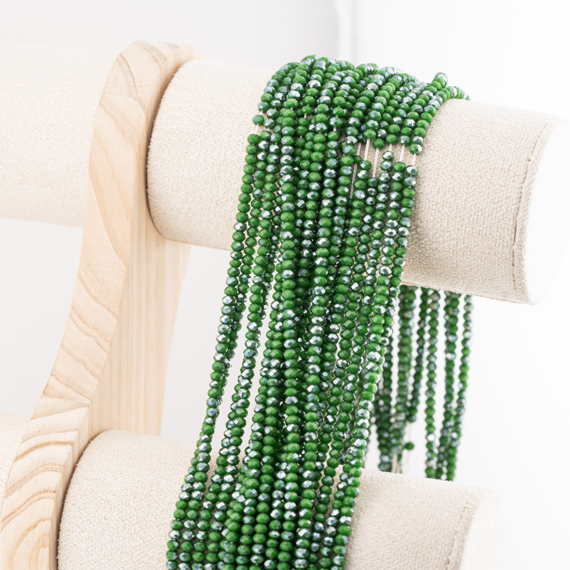Perline Di Cristalli Rondelle Sfaccettate 3,5x2,5mm 10 FILI Su Filo Di Cotone Pronti all'uso Verde Scuro Splendente-RONDELLE 3,5x2,5mm | Worldofjewel.com