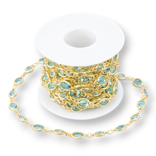 5,5 x 7,0 mm ovaler Cabochon in Katzenaugenform, Messing-Rosenkranzkette, 5 Meter