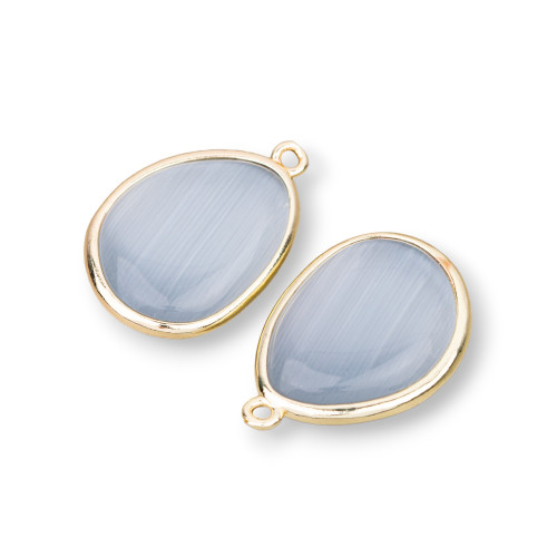 Bronze Pendant Component with Cat's Eye Set Mango 18x25mm with 1 Jump Ring 8pcs