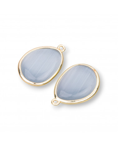 Componente Pendente Di Bronzo Con Occhio Di Gatto Incastonati Mango 18x25mm Con 1 Anellino 8pz-LINKS LISCI E LUCENTI COLLEZIONE LUMINA | Worldofjewel.com