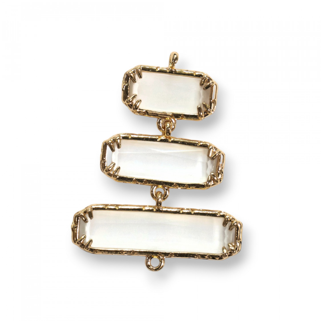 Connettore Componente Cabochon Di Occhio Di Gatto Incastonato 30x36mm 4pz A Scalare Bianco-LINKS E DESIGN ARTIGIANALI COLLEZIONE AURORA | Worldofjewel.com