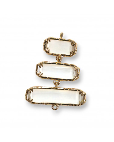 Connettore Componente Cabochon Di Occhio Di Gatto Incastonato 30x36mm 4pz A Scalare Bianco-LINKS E DESIGN ARTIGIANALI COLLEZIONE AURORA | Worldofjewel.com