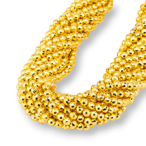 Facettierte, runde Perle aus 18-karätigem Gold und Hämatit, 4 mm