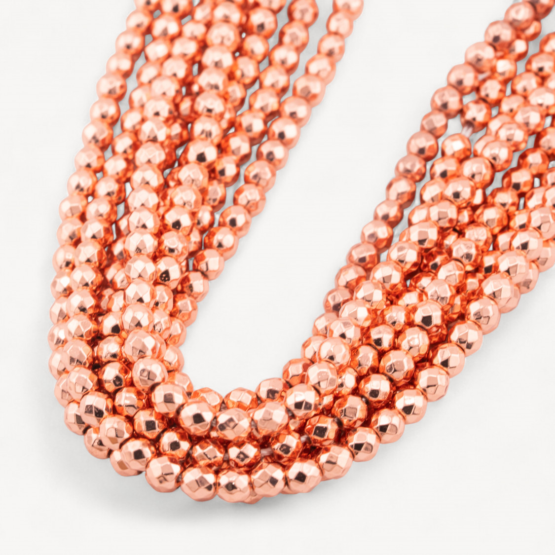 Cuenta redonda facetada de hematita de oro rosa de 4 mm-HEMATITES | Worldofjewel.com