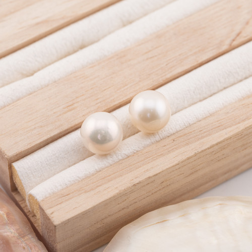 Perles de rivière rondes à 1 trou (AAAAA) 10,0-10,5 mm, 6 paires blanches